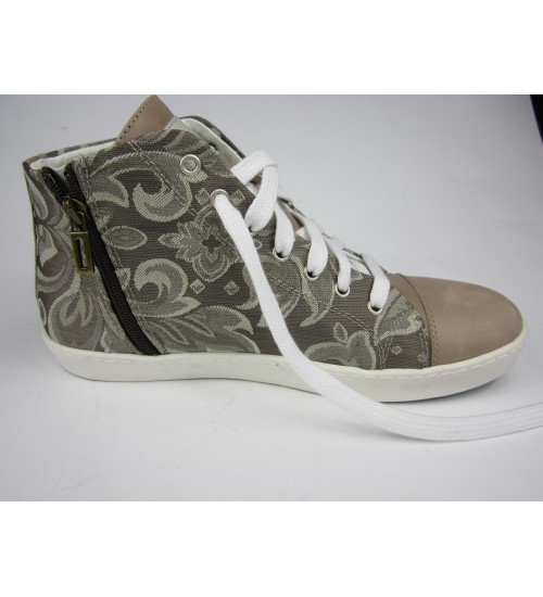 Deluxe handmade sneakers brown leather, exclusive fabric.